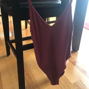 Urban Outfitters maroon ribbed lowcut bodysuit
